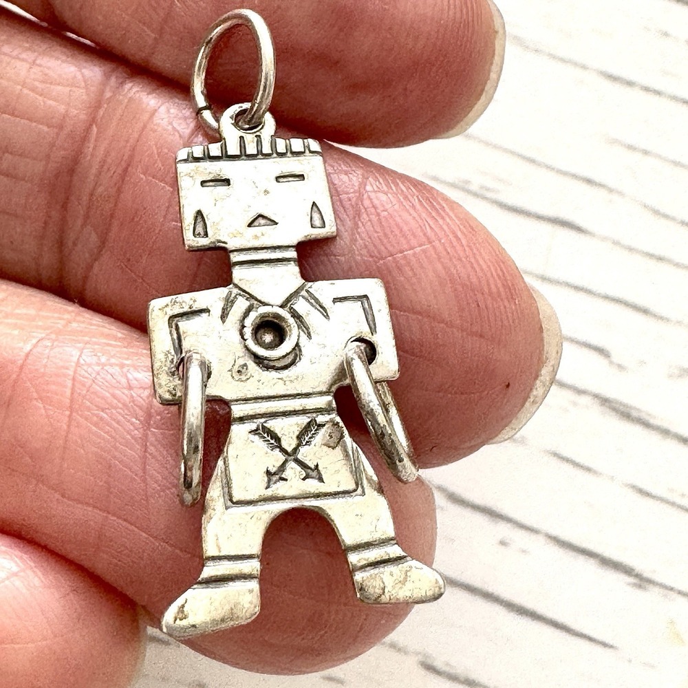 VTG Navajo Kachina Turquoise Pendant Mini Harvey Era Sterling Hoop Dancer Charm - Picture 6 of 6